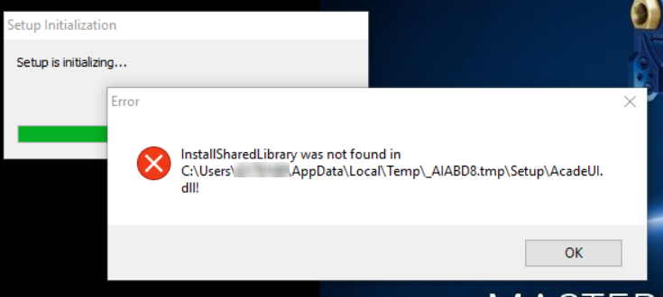 Error Failed To Load C Users User Appdata Local Temp Aiabd8 Tmp Setup Acadeui Dll 126 When Installing Autocad Mep Or Electrical Autocad Electrical 19 Autodesk Knowledge Network