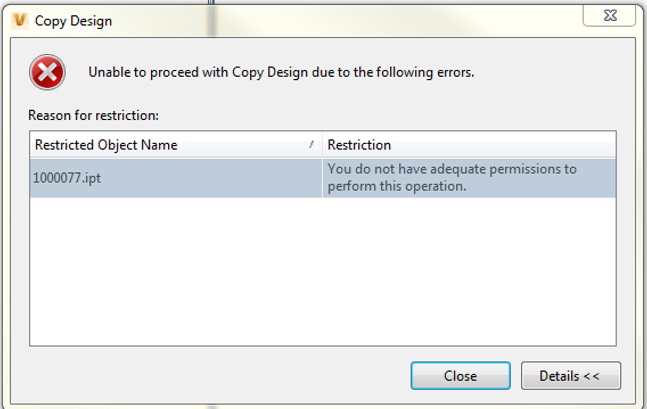 この操作を実行するための十分な権限がありません Vaultの特定のファイルのコピーデザイン中 Vault 製品 Autodesk Knowledge Network
