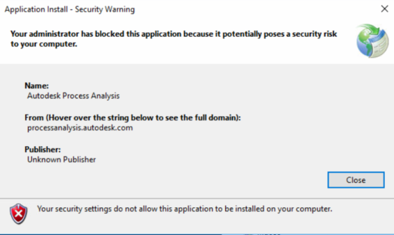 Error: "Your administrator has blocked this application because it ...