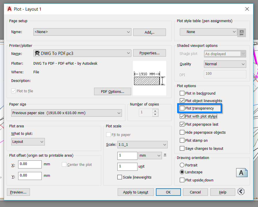 Solid hatches with transparency print as all black when sending  AutoCAD-generated PDFs to physical (paper) printer