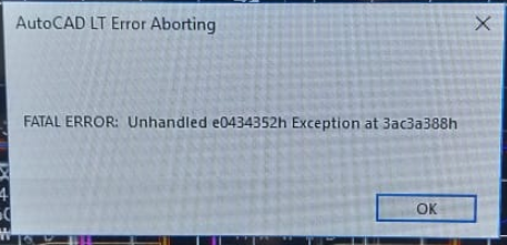 Фатальная ошибка в автокаде unhandled e0434352h exception