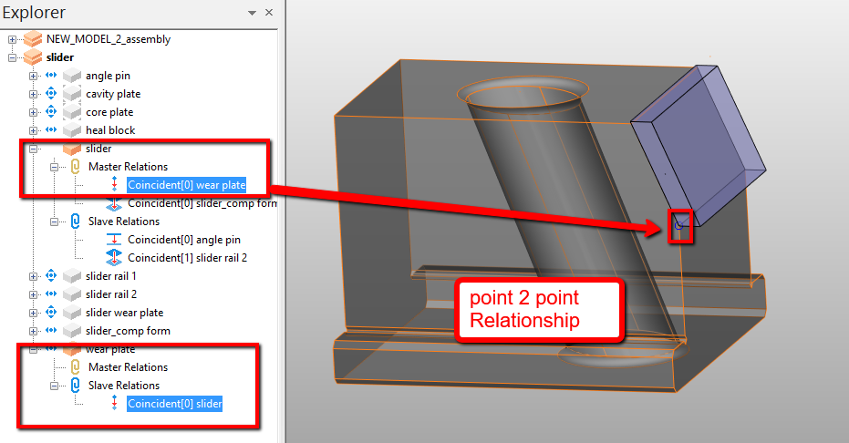 How to make sliding core assembly relationships in PowerShape.