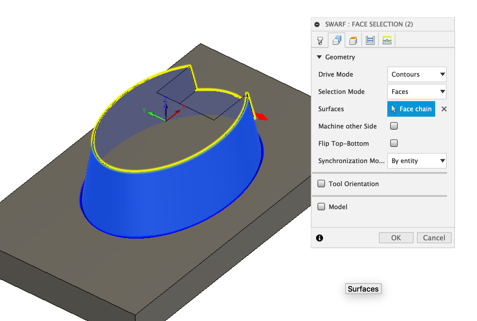 在fusion 360和hsm Cam产品中，在swarf刀具路径中选择面时出现意外结果和“无效曲面”错误