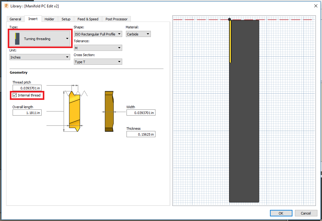 How to create internal turning threading tools in Fusion 360