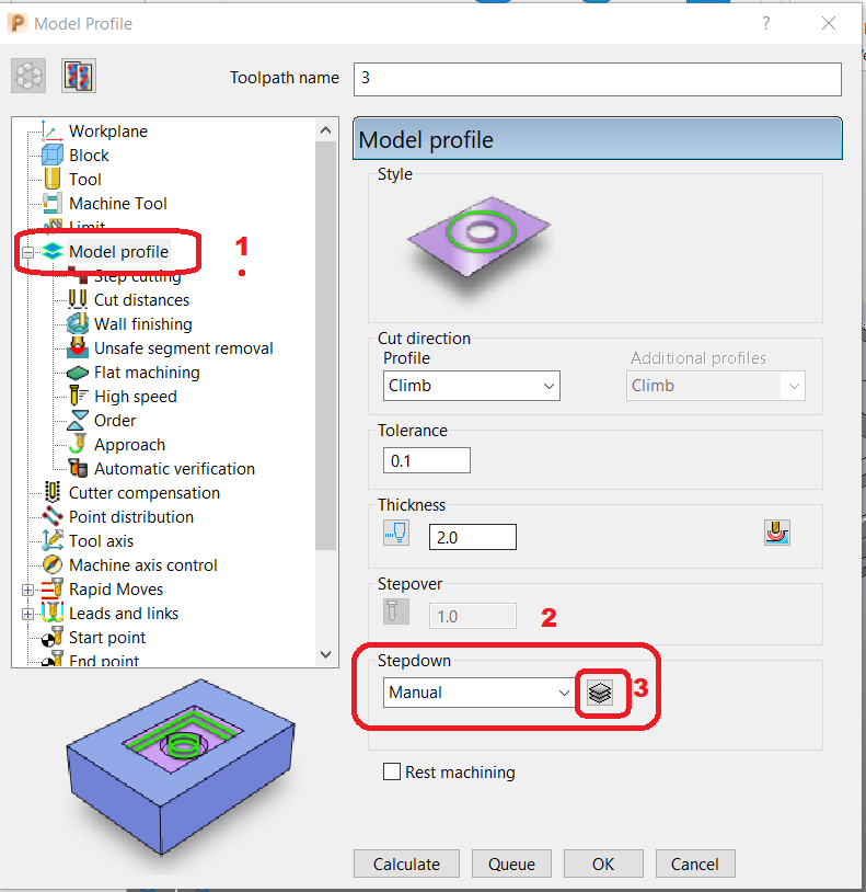 How to generate the Model profile toolpath with ramp from top of the ...