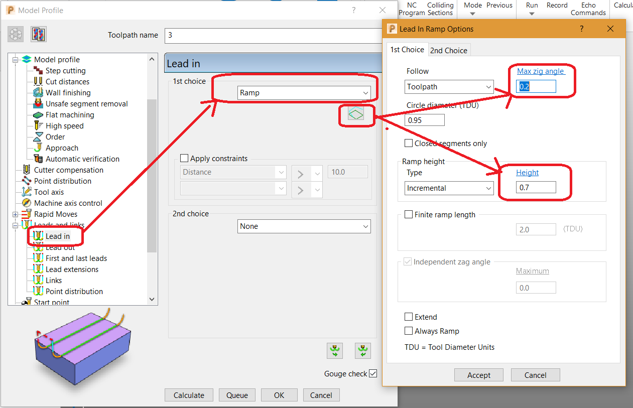 How to generate the Model profile toolpath with ramp from top of the ...