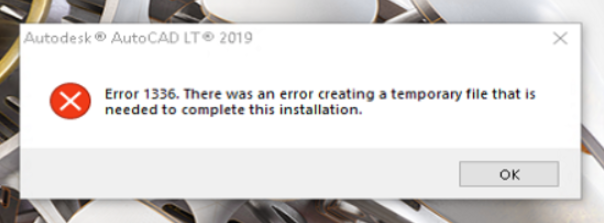 Error 1336. There was an error creating a temporary file that is needed to  complete this installation when installing an Autodesk software