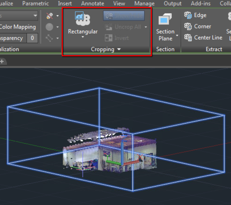 Point cloud cropping ribbon button grayed out in AutoCAD
