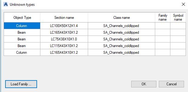 Importing Advance Steel sections in Revit prompts an 