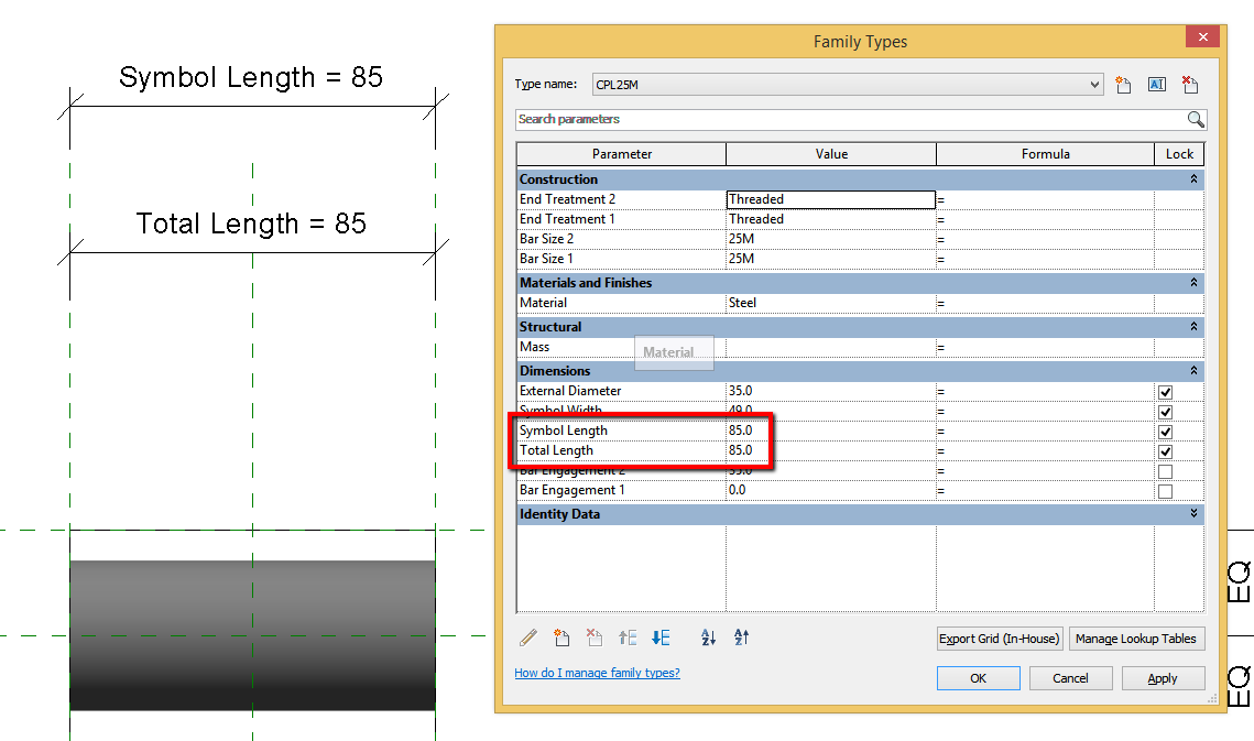Revit You don't see bar engagement "0" in standard rebar coupler