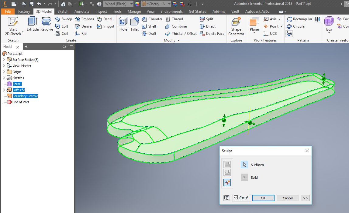 Surface Loft to FreeForm surface. How to create solid
