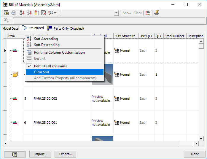 Inventor: Change Item number not honored when BOM is sorted by 