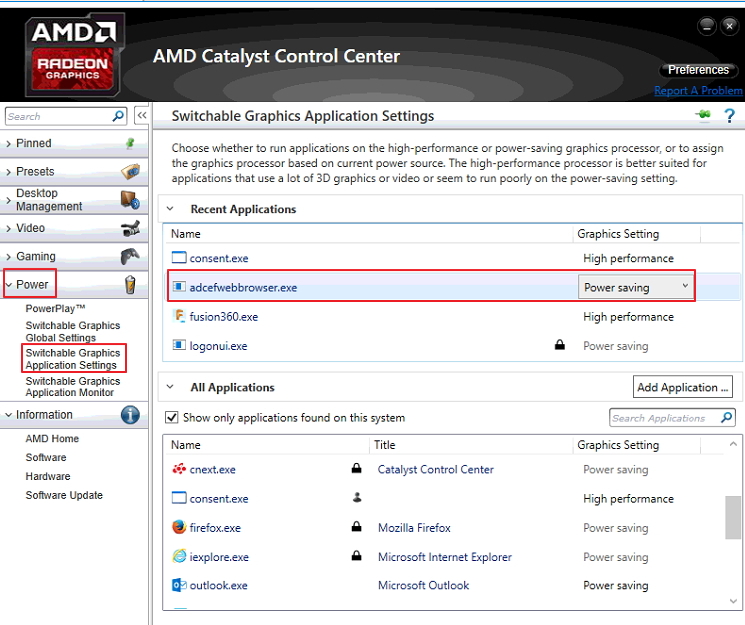 How to set AMD graphics to Power saving