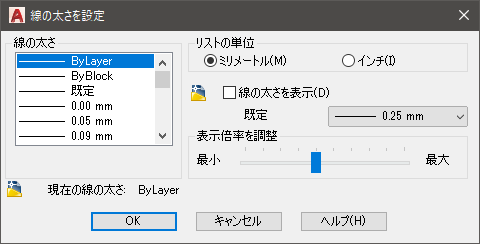 線の太さの表示について