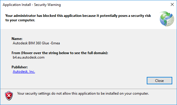 Security Warning when installing BIM 360 Glue desktop app