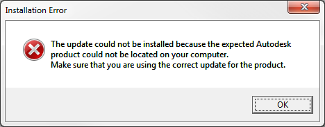 Das Update konnte nicht installiert werden, da das erwartete  Autodesk-Produkt auf Ihrem Computer nicht gefunden werden konnte beim  Installieren eines Autodesk-Software-Updates