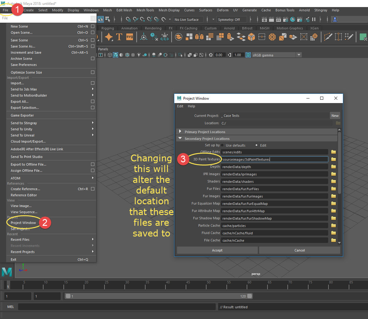 How to change the default save locations of secondary folders in Maya