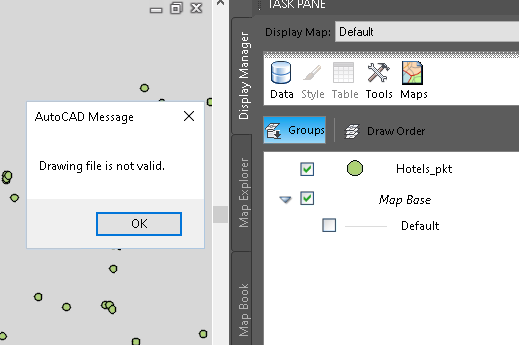 Command MAPTOACAD create invalid DWG with AutoCAD Map 3D 2018