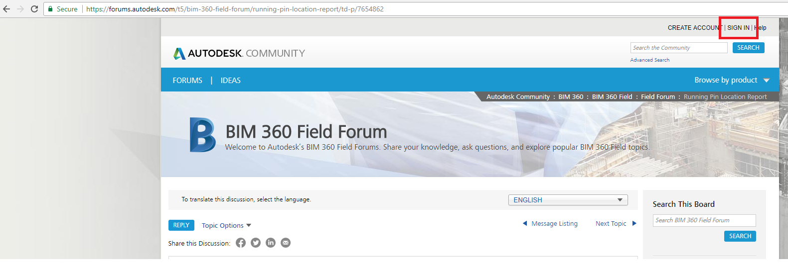 BIM 360 Logging Into The BIM 360 Community Hub Page Takes To The BIM 