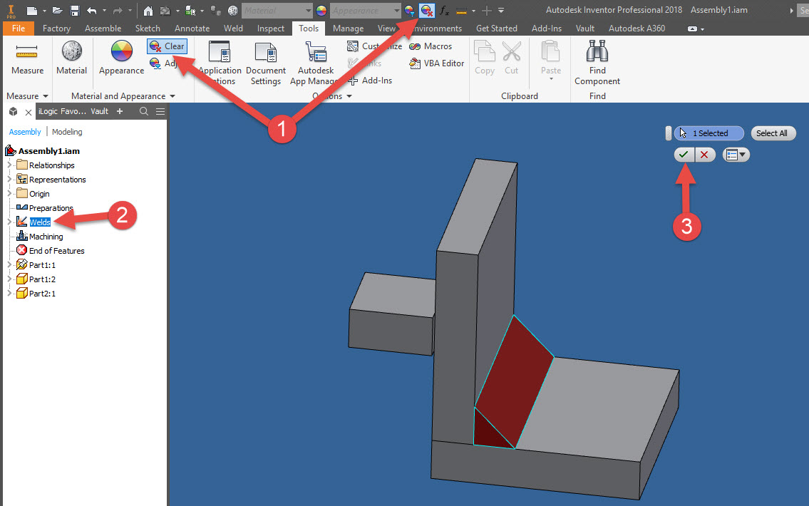 Inventor: Overridden weld bead appearance is applied to all components ...