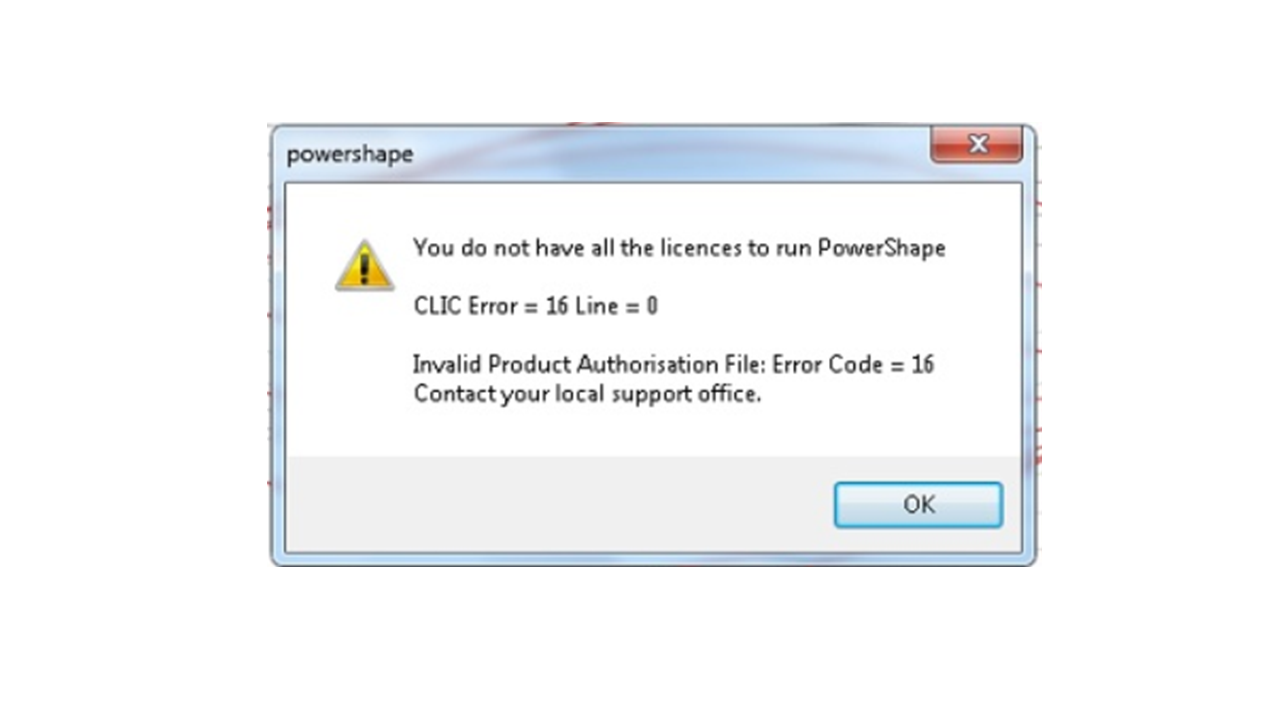 CLIC Error = 16 when running PowerShape