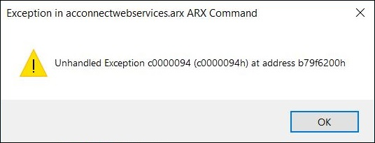 启动AutoCAD时显示“acconnectwebservices.arx ARX命令中出现异常”