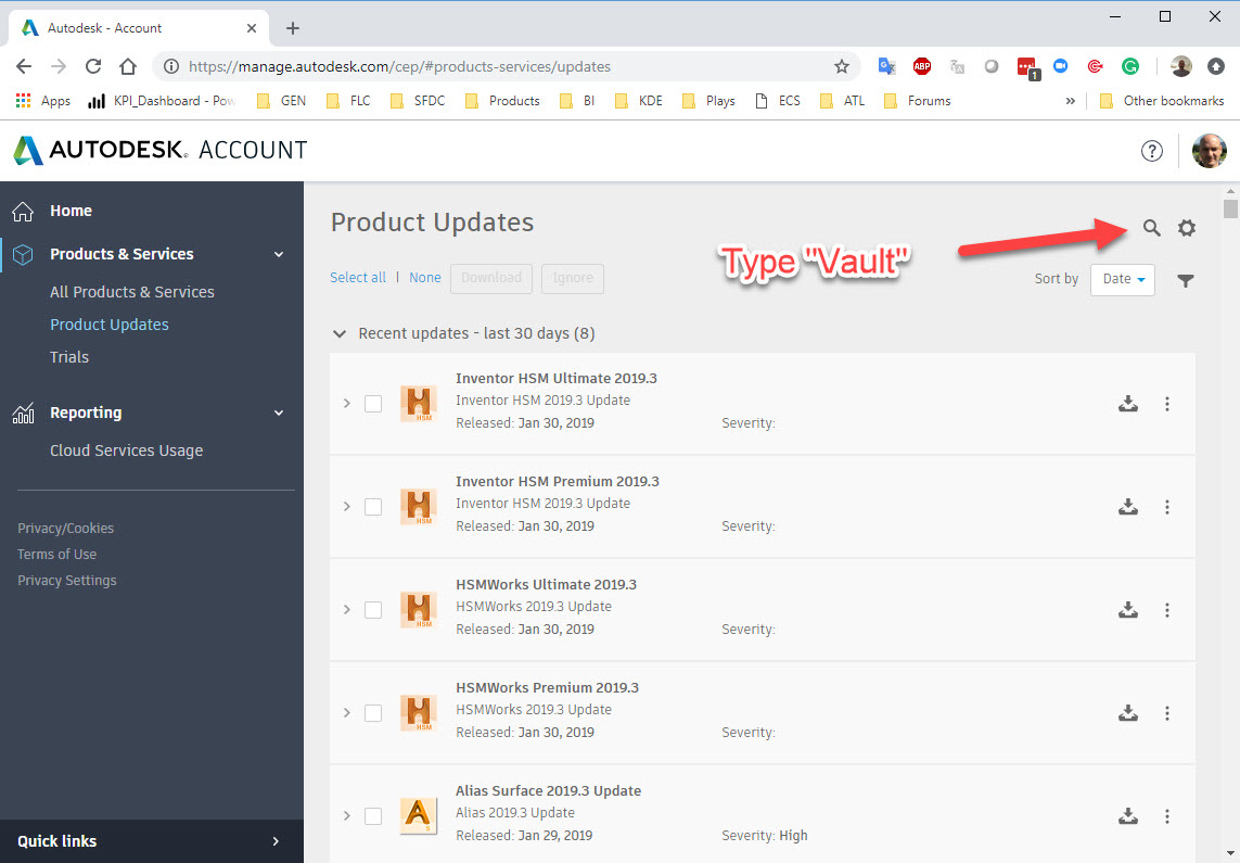 Where can Autodesk Vault Service Packs, Updates and Hotfixes be downloaded from? Vault