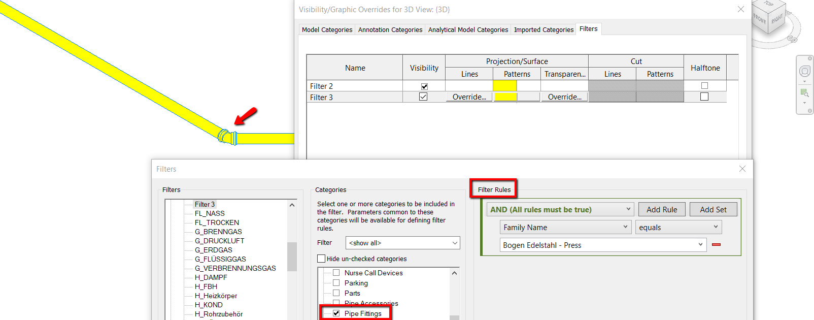Pipe fittings' display do not take over the pipe display in Revit
