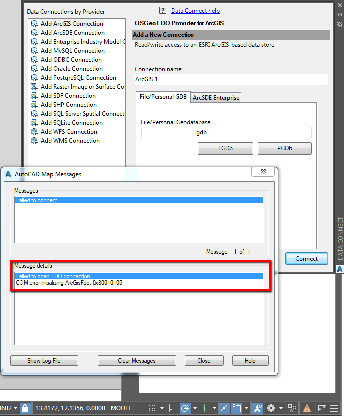 COM error initializing ArcGIS FDO