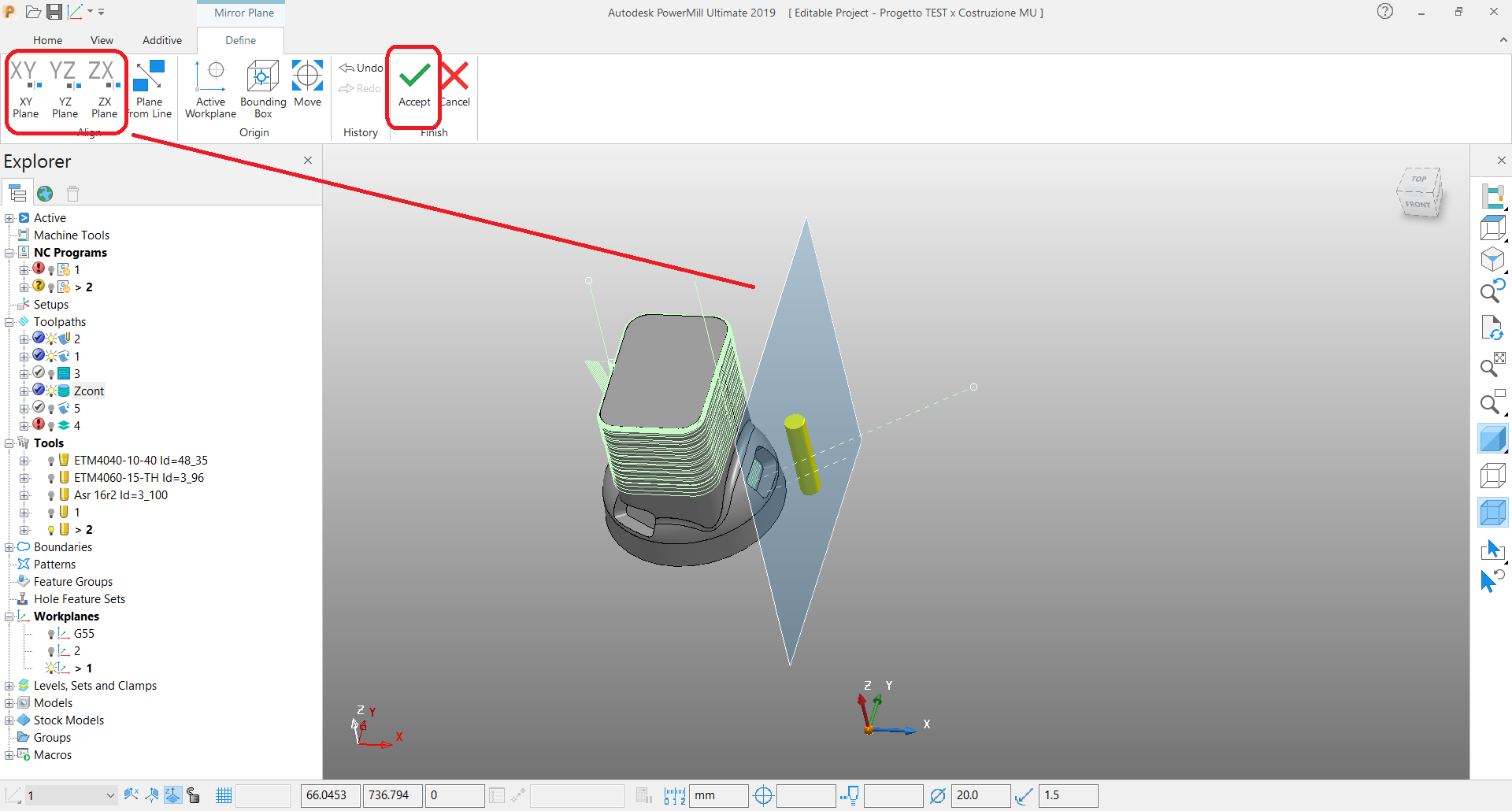 How to mirror a complete project in PowerMill