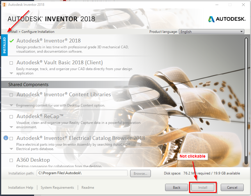 Autodesk Product Is Flagged As Installed And The Install Button Is Grayed Out Autocad Autodesk Knowledge Network