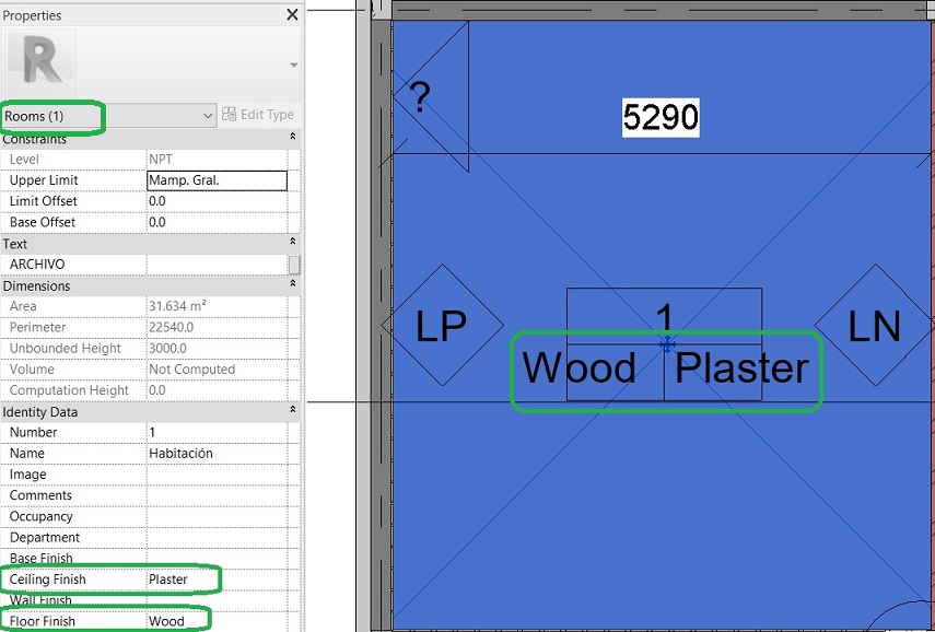 Floor Finish and Ceiling Finish parameters not filled with data in room