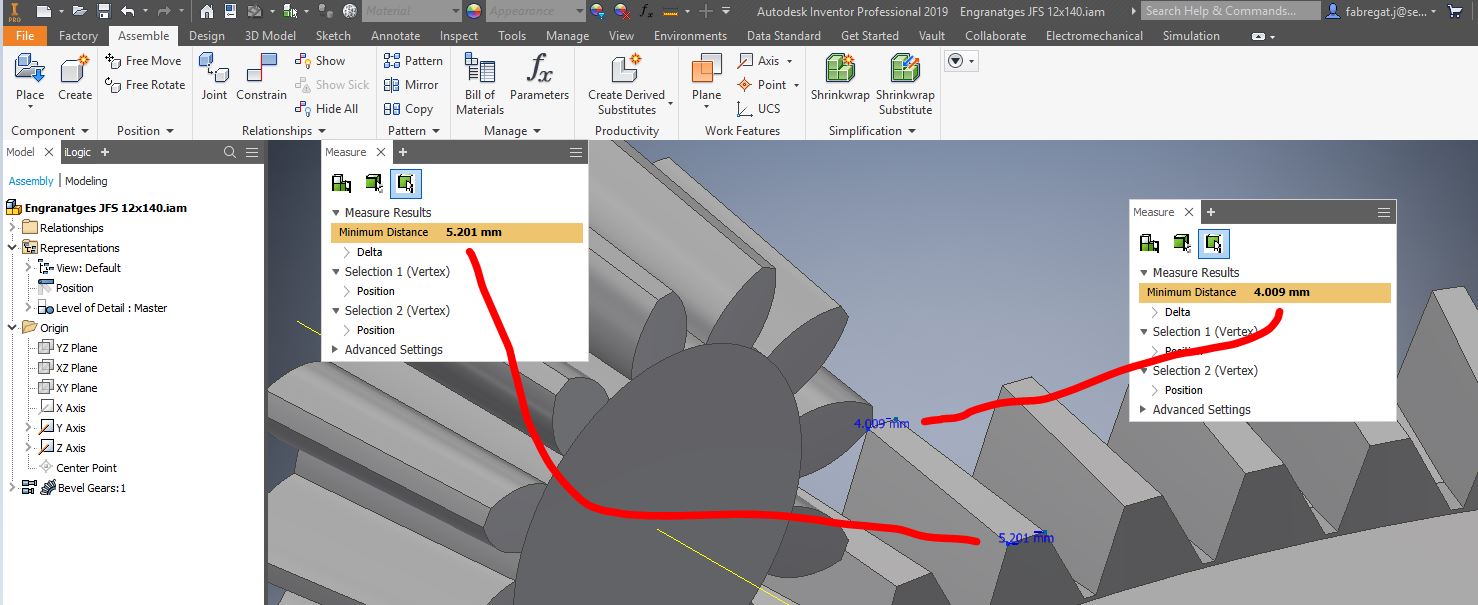 Inventor bevel gears edges of its teeth do not converge towards the