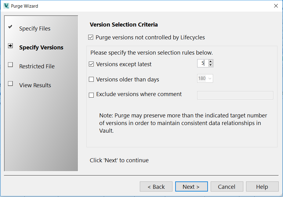 Vault purge function purges more files than desired