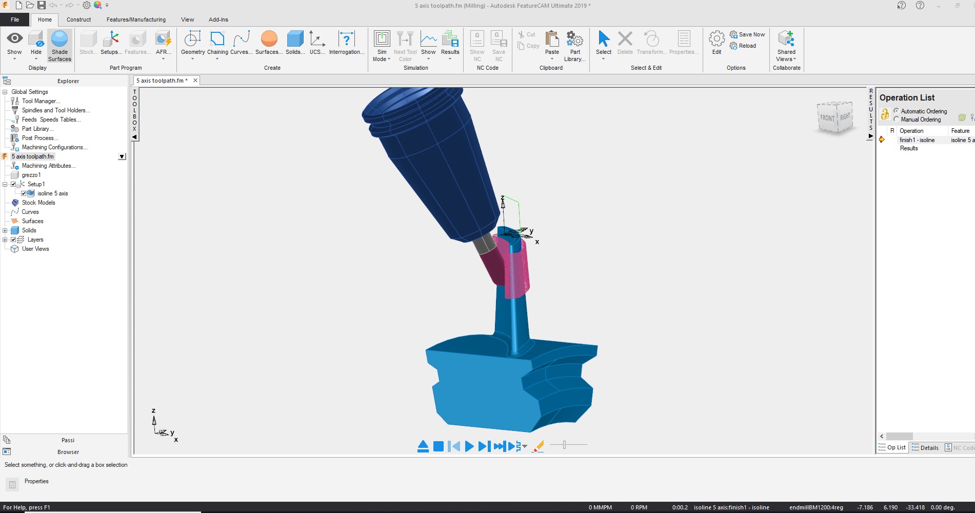 How to create a 5 axis toolpath with fixed angle in FeatureCAM