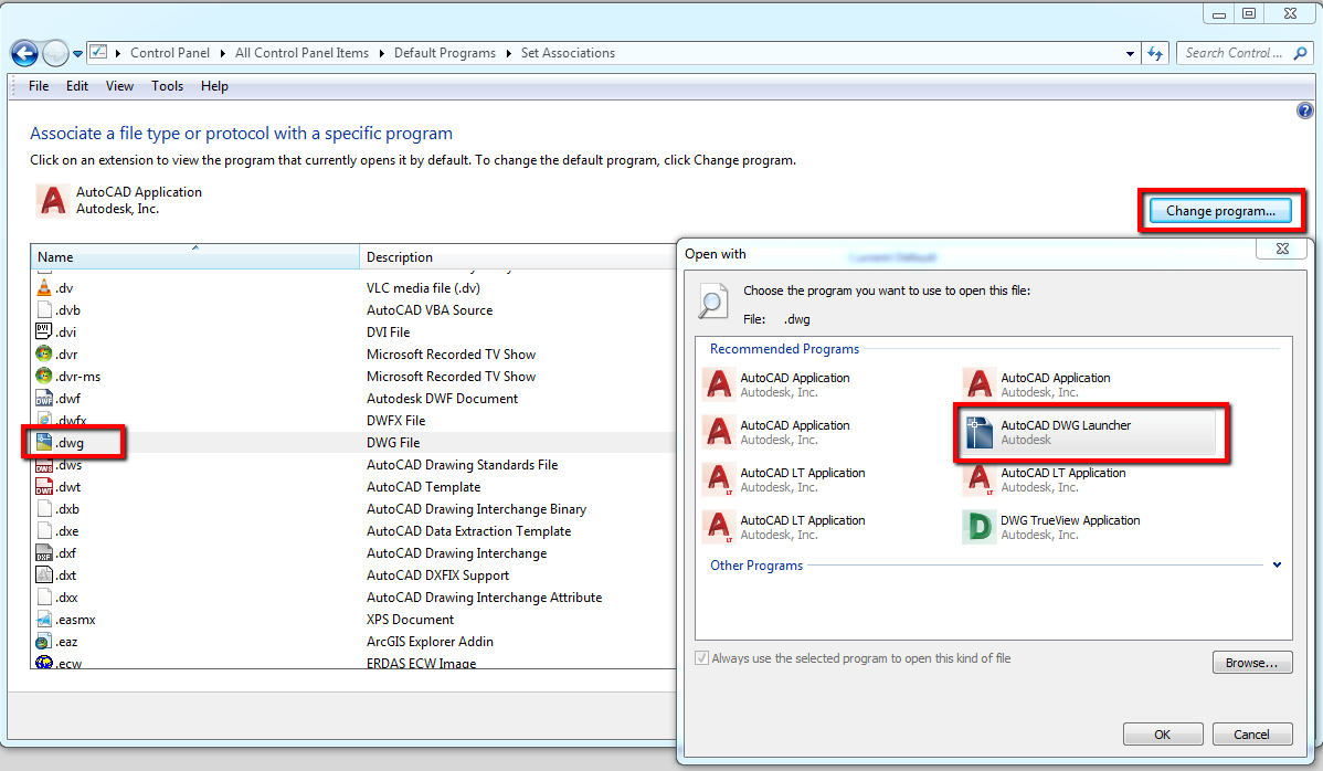 Windows での Dwg ファイル タイプの関連付け Autocad Autodesk Knowledge Network