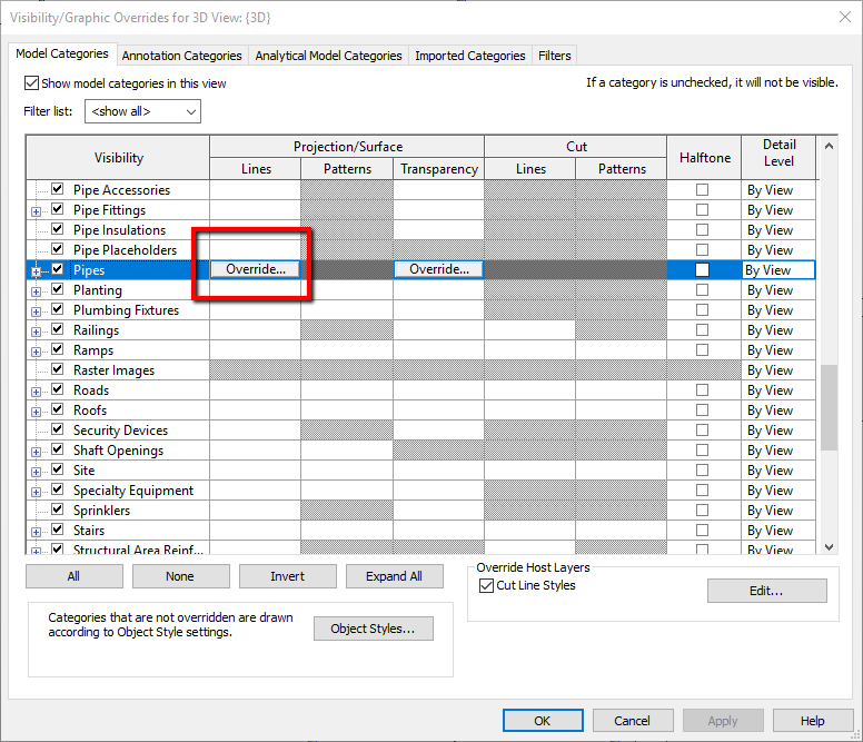 How to display pipe with dash lines in Revit