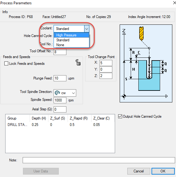 How to turn on and off high pressure coolant codes in PartMaker