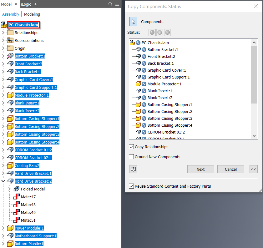 Specific parts are not visible in a drawing view and the drawing tree