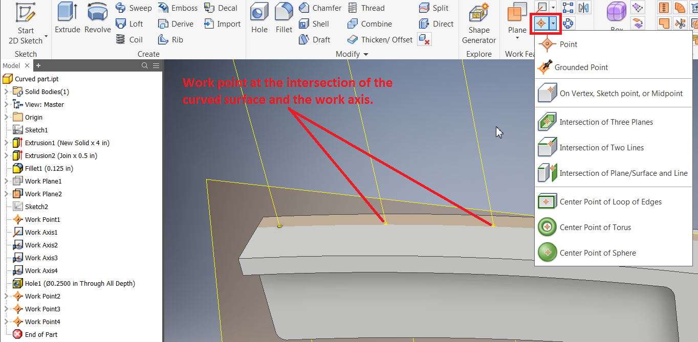 How To Create A Hole On A Curved Surface Or Face In Inventor Inventor Autodesk Knowledge Network 8808