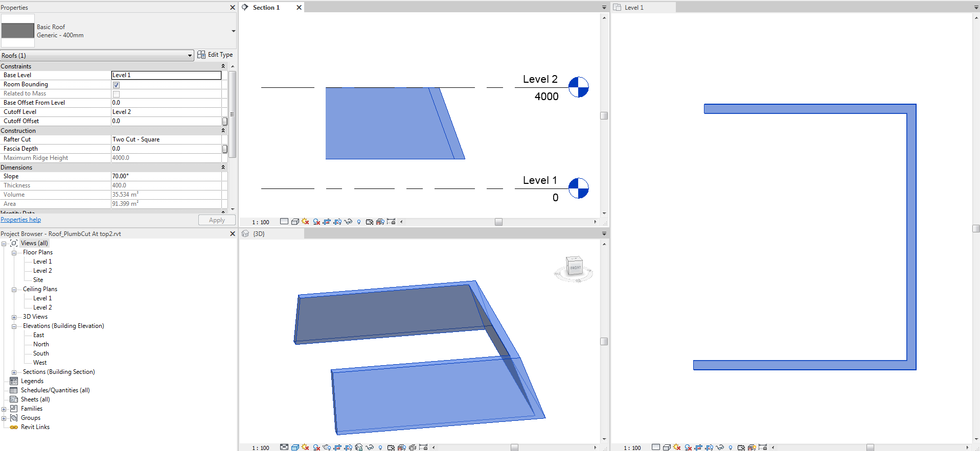 Cutoff level roof behavior in Revit