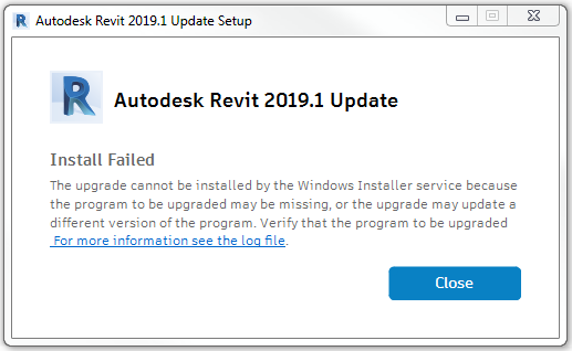 "Install Failed" When Installing Revit/Revit LT 2019.1 Update