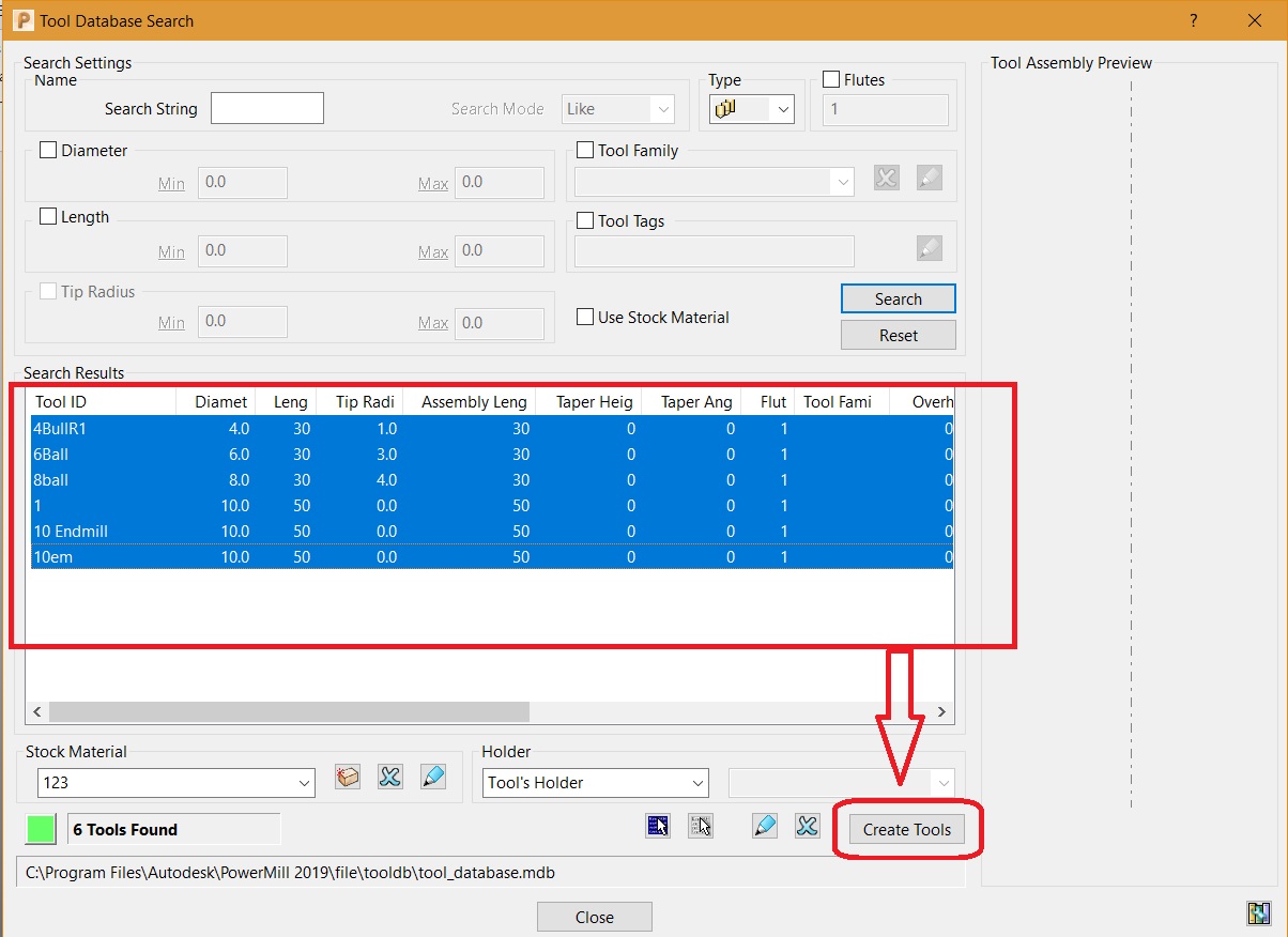 Tools and Tool holders from an older database do not show in a newer ...