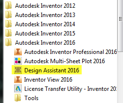 Where is the Design Assistant tool located for the Inventor 201x install