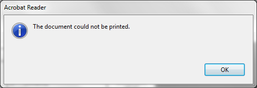Error: "The document could not printed" when printing created by software