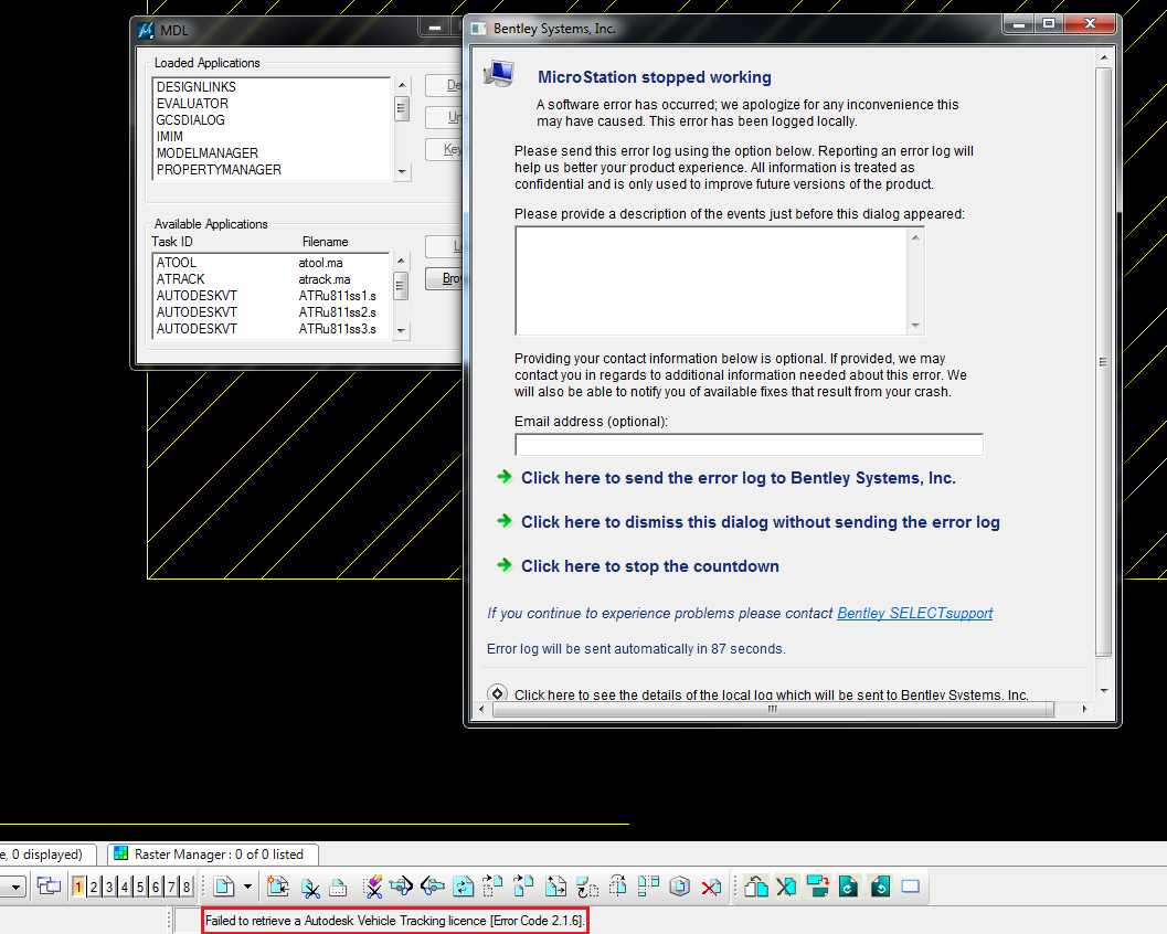 Error code 1 on Vehicle Tracking 2017 with MicroStation v8i SS3