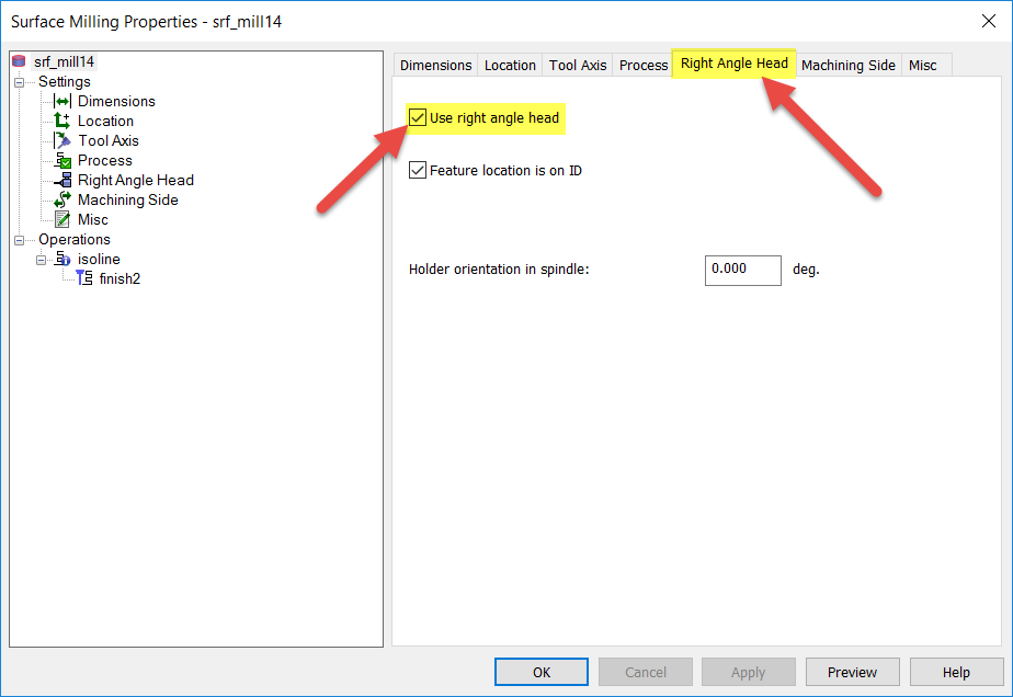 How to use a right angle head/90 degree head in FeatureCAM FeatureCAM
