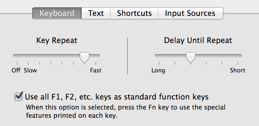 Key each. F8 Key. Repeat delay.