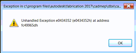 Фатальная ошибка в автокаде unhandled e0434352h exception