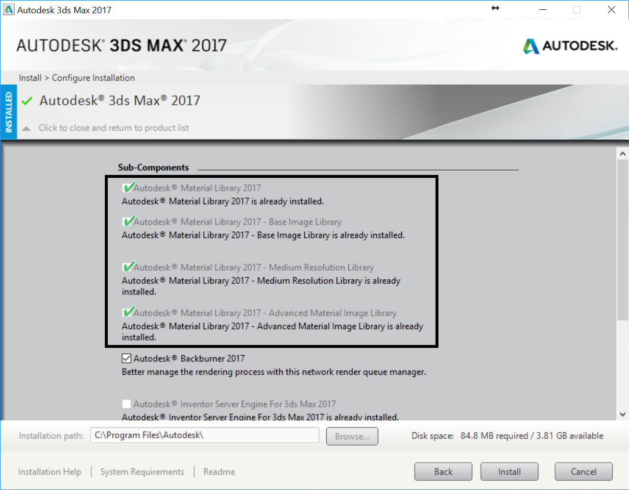 AutoDesk 3Ds Max2017软件安装界面